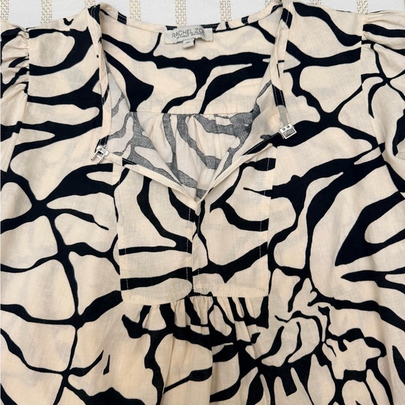 Rachel Zoe Linen Blend Puff Sleeve Blouse XL Abstract Print Boho Chic - Picture 5 of 10